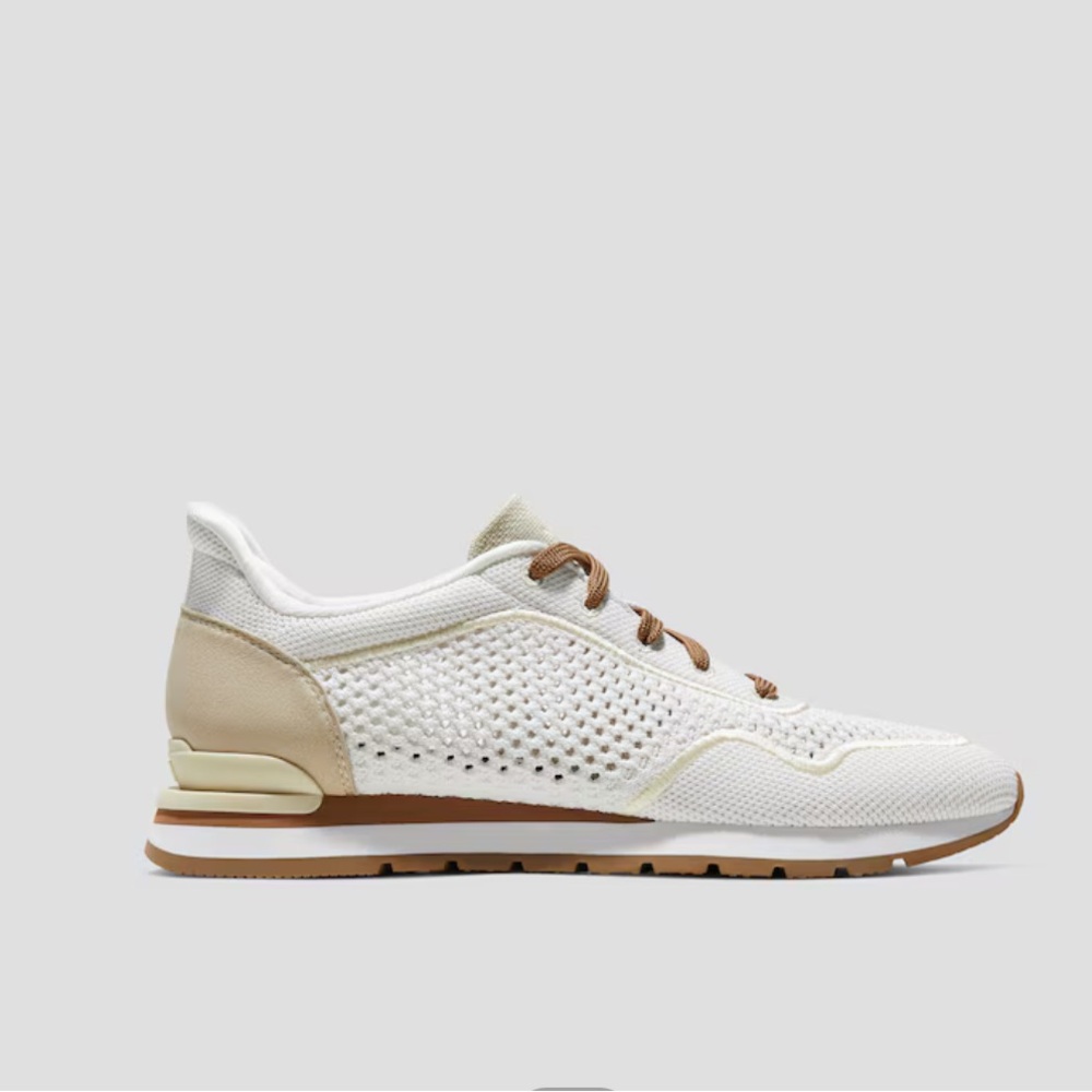 Stylish White and Tan Women's Sneakers - Picture 2 of 8